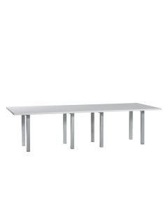 10ft rectangular conference table with white laminate top and silver