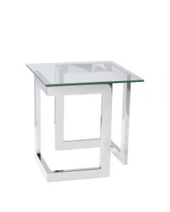 Geo End Table w/ Chrome Base, Glass Top