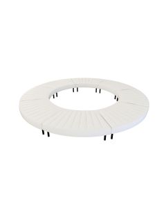 Modular white vinyl closed-circle ottoman with matte black legs.