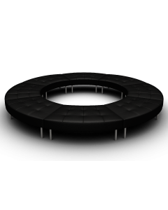 Sleek modular black vinyl closed-circle ottoman with chrome legs.