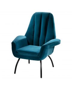 Plush art deco inspired chair with teal velvet fabric and black steel legs. 