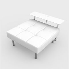 Endless Powered Rectangle Table w/ Square Ottoman, White Vinyl