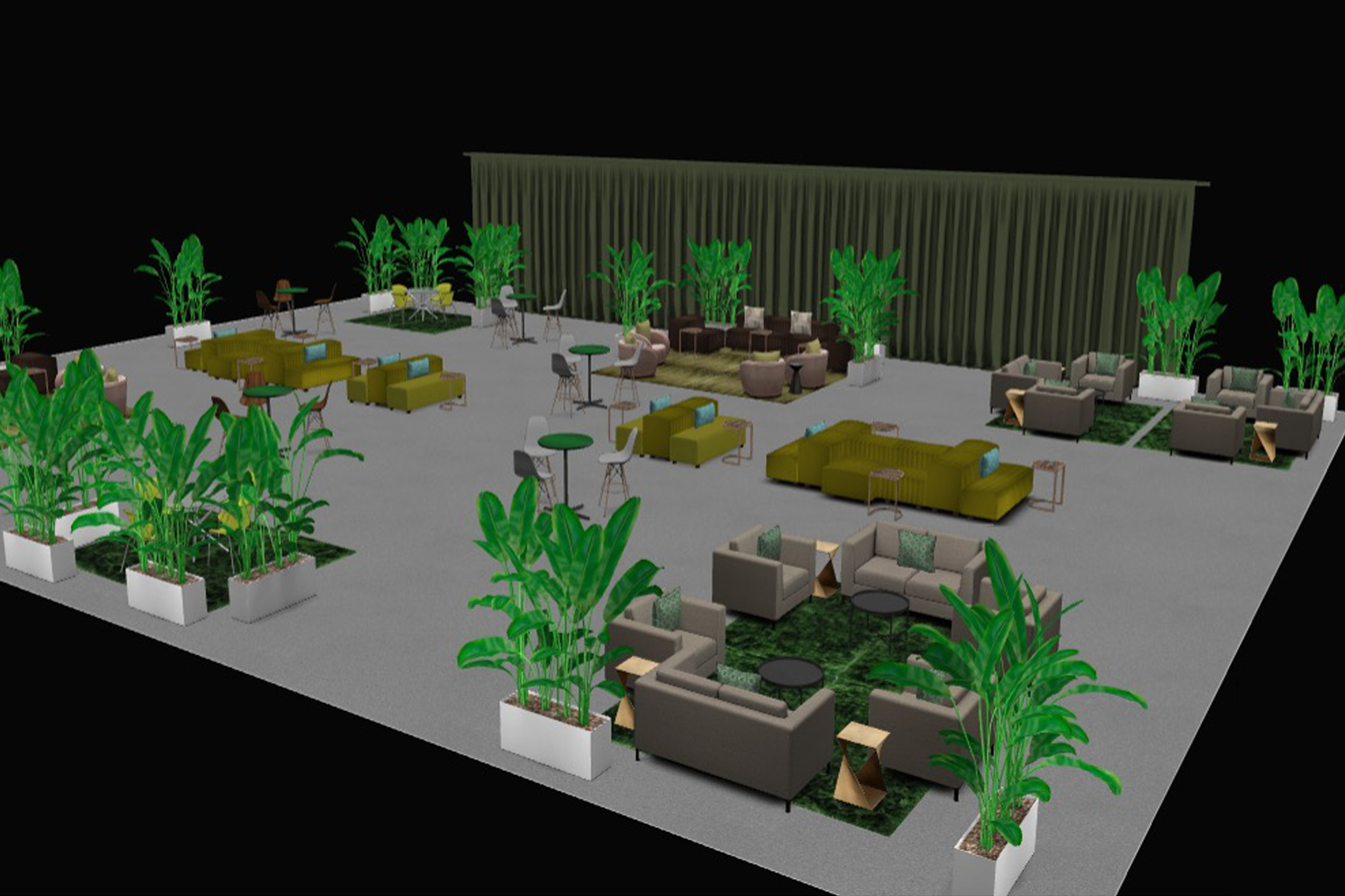 3d rendering view of event floor plan